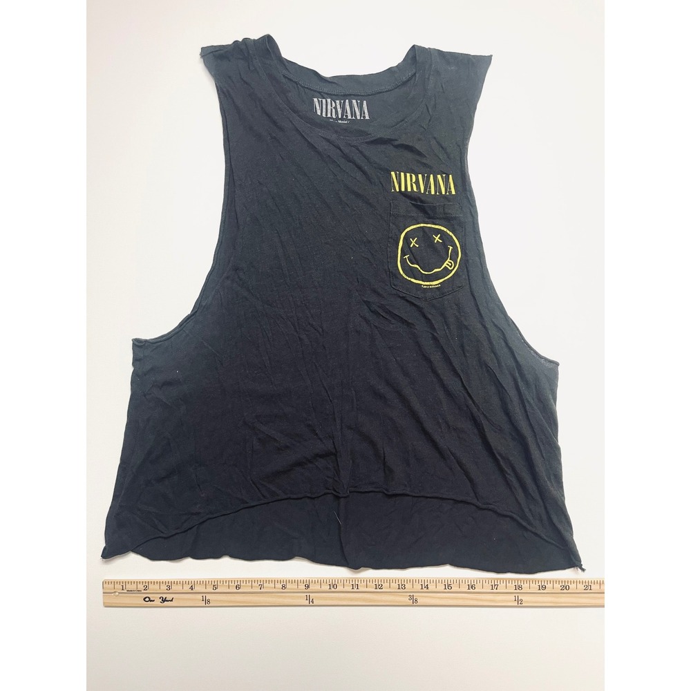 Nirvana Graphic Muscle Tank Top Black Supima Cotton Blend Smiley Face Size L - Picture 6 of 11
